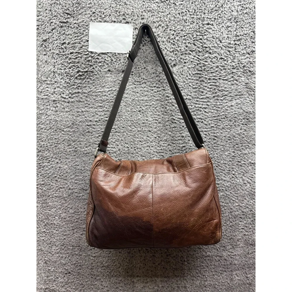 Authentic Fossil Pebbled Leather Flap Crossbody Messenger Bag Brown Unisex
